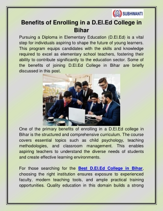 Best D.El.Ed College in Bihar