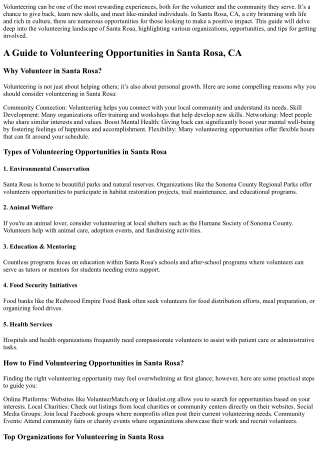 A Guide to Volunteering Opportunities in Santa Rosa, CA