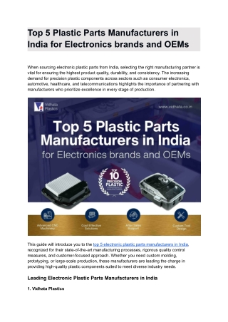 Top 5 Plastic Parts Manufacturers in India for Electronics brands and OEMs