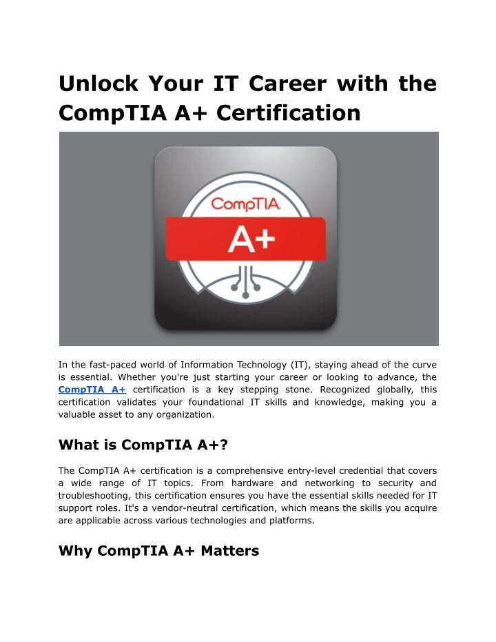 unlock your it career with the comptia