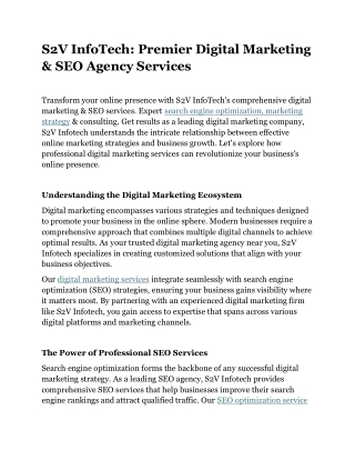 S2V InfoTech: Premier Digital Marketing & SEO Agency Services