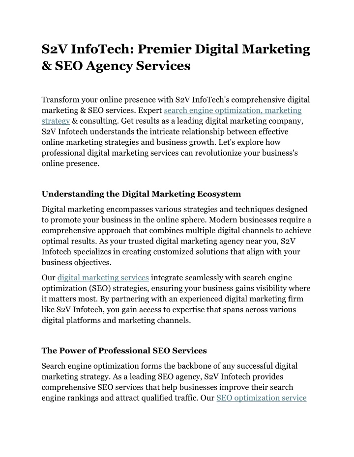 s2v infotech premier digital marketing seo agency