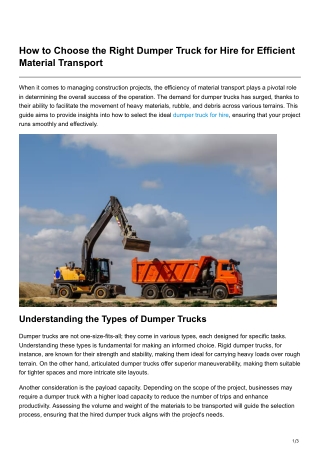 How to Choose the Right Dumper Truck for Hire for Efficient Material Transport