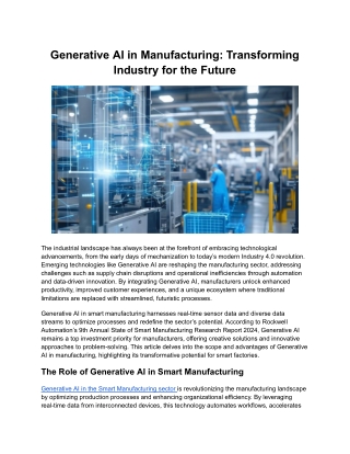 generative ai in manufacturing transforming