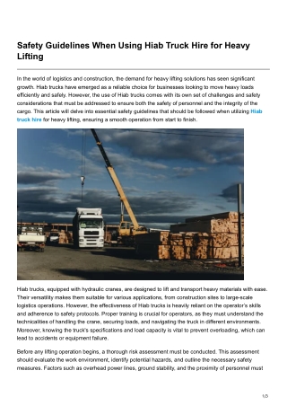 Safety Guidelines When Using Hiab Truck Hire for Heavy Lifting