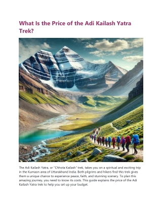what is the price of the adi kailash yatra trek