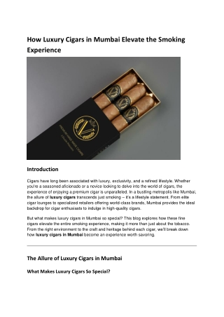 How Luxury Cigars in Mumbai Elevate the Smoking Experience