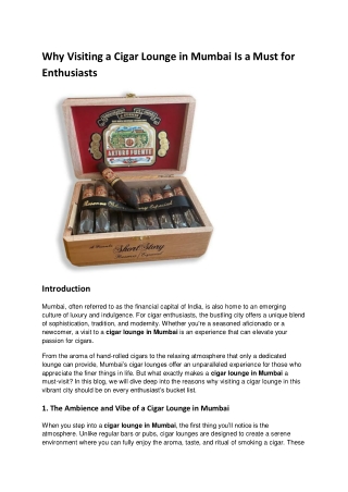 Why Visiting a Cigar Lounge in Mumbai Is a Must for Enthusiasts