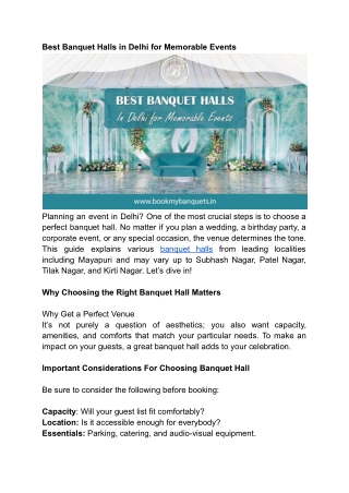 Best Banquet Halls in Delhi for Memorable Events