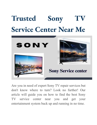 Trusted Sony TV Service Center Near Me