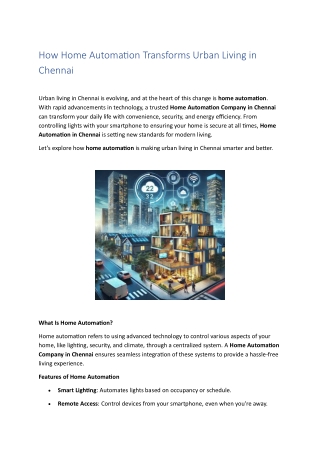 How Home Automation Transforms Urban Living in Chennai