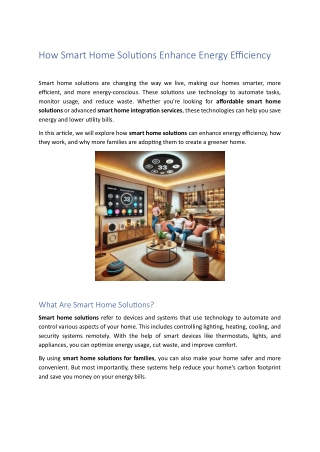 How Smart Home Solutions Enhance Energy Efficiency