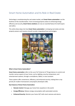 Smart Home Automation and Its Role in Real Estate