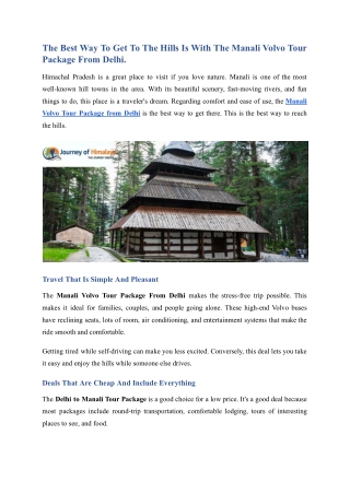 The Best Way To Get To The Hills Is With The Manali Volvo Tour Package From Delh