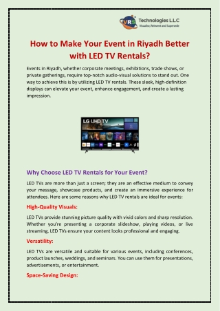 How to Make Your Event in Riyadh Better with LED TV Rentals?