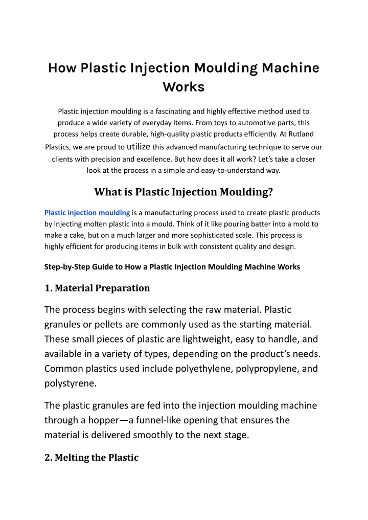 how plastic injection moulding machine works