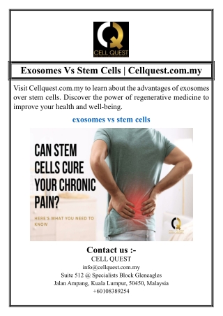 Exosomes Vs Stem Cells | Cellquest.com.my