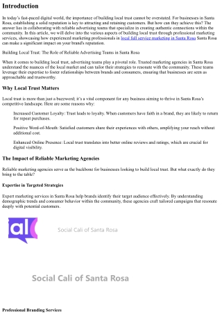 Building Local Trust: The Role of Reliable Advertising Teams in Santa Rosa
