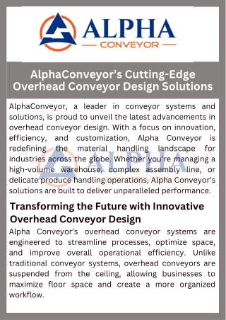 AlphaConveyor’s Cutting-Edge Overhead Conveyor Design Solutions