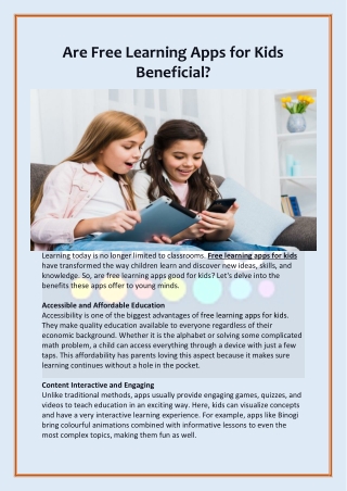Are Free Learning Apps for Kids Beneficial
