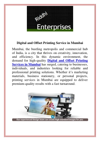 Digital and Offset Printing Service in Mumbai