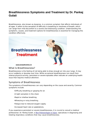 Breathlessness Symptoms and Treatment by Dr. Pankaj Gulati