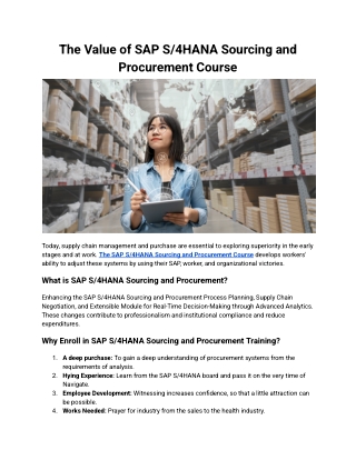 The Value of SAP S_4HANA Sourcing and Procurement Course