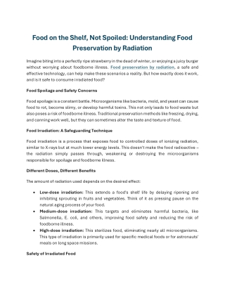 Food on the Shelf, Not Spoiled- Understanding Food Preservation by Radiation