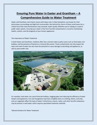 Ensuring Pure Water in Exeter and Grantham – A Comprehensive Guide to Water Treatment