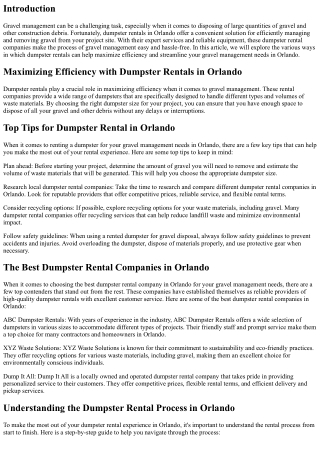 Gravel Management Made Easy with Dumpster Rentals in Orlando