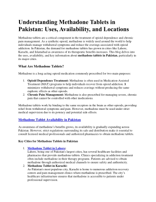 Understanding Methadone Tablets in Pakistan