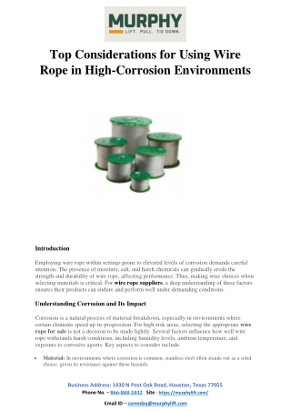 Top Considerations for Using Wire Rope in High-Corrosion Environments