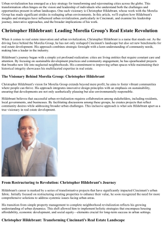 Understanding the Dynamics of Urban Revitalization through Chris Hilderbrandt's