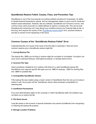 quickbooks restore failed causes fixes