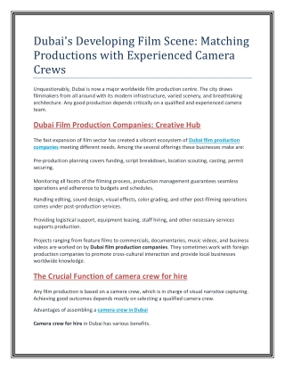 Dubai's Developing Film Scene  Matching Productions with Experienced Camera Crews