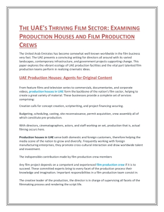 THE UAE'S THRIVING FILM SECTOR EXAMINING PRODUCTION HOUSES AND FILM PRODUCTION CREWS