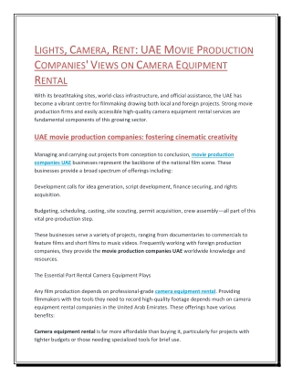 LIGHTS, CAMERA, RENT UAE MOVIE PRODUCTION COMPANIES' VIEWS ON CAMERA EQUIPMENT RENTAL