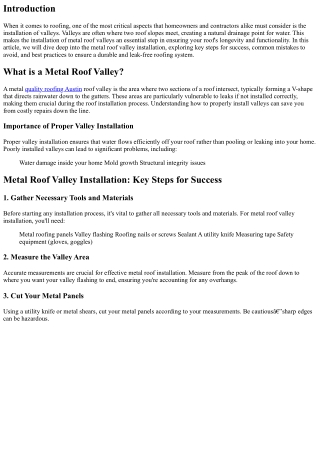 “Metal Roof Valley Installation: Key Steps for Success”