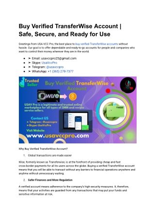 Buy Verified TransferWise Account  Safe Secure and Ready for Use