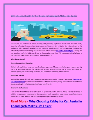 Why Choosing Kabby for Car Rental in Chandigarh Makes Life Easier