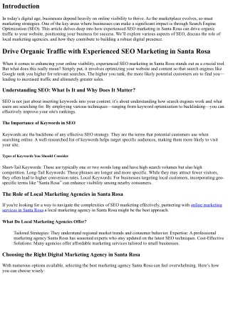 Drive Organic Traffic with Experienced SEO Marketing in Santa Rosa
