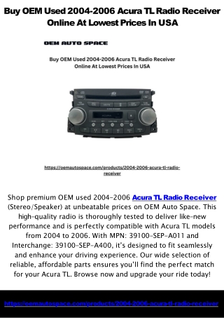 Buy OEM Used Acura TL and Toyota Corolla Radio Receiver Online At Lowest Prices In USA