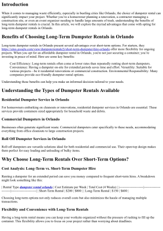 Benefits of Choosing Long-Term Dumpster Rentals in Orlando