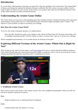 “Exploring Different Versions of the Aviator Game: Which One is Right for You?”