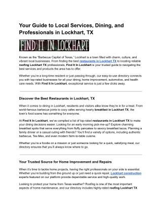Discover Reliable Services with Find It In Lockhart – Your Local Go-To Directory