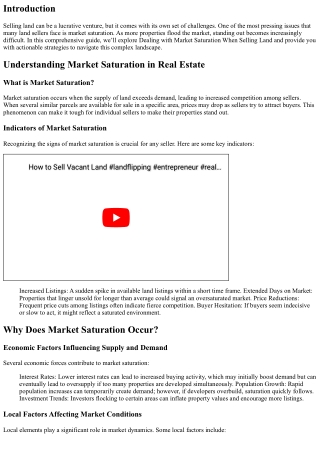 “Dealing with Market Saturation When Selling Land”