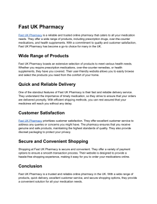 Fast Uk Pharmacy