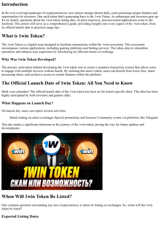 The Official Launch Date of 1win Token: All You Need to Know