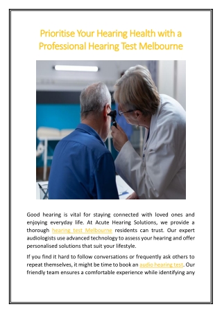 Prioritise Your Hearing Health with a Professional Hearing Test Melbourne