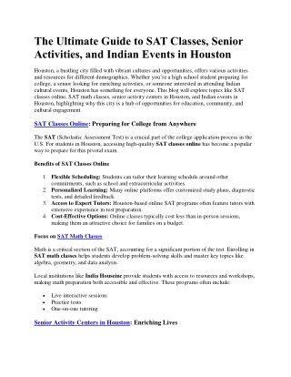 SAT Classes, Senior Activities, Indian Events in Houston